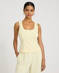 Express Women's Studio Stretch Twill Scoop Neck Tie Back Tailored Tank Top in Yellow Small