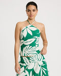 Express Women's Cotton Poplin Printed Tie Halter Smocked Back Tank Top in Green Small