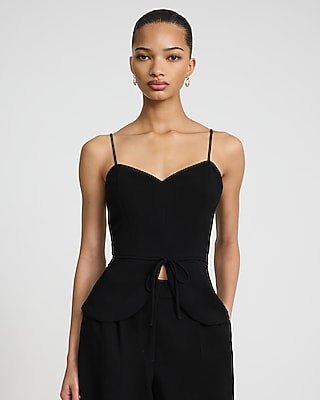 Express Women's Signature Crepe Sweetheart Tie Front Cutaway Tailored Tank Top in Black Small