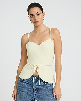 Express Women's Signature Crepe Sweetheart Tie Front Cutaway Tailored Tank Top in Yellow Small