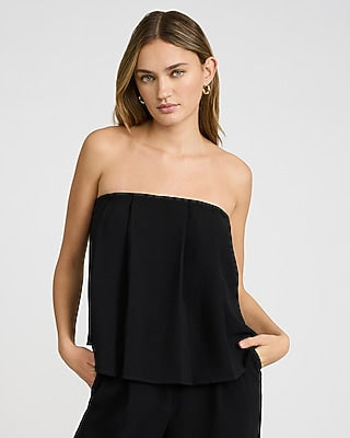 Express Women's Signature Crepe Pleated Strapless Tube Top in Black Small