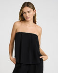 Express Women's Signature Crepe Pleated Strapless Tube Top in Pitch Black
