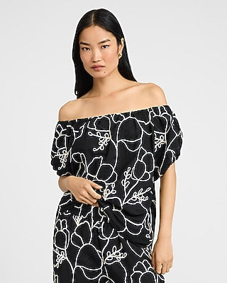 Express Women's Floral Embroidered Off The Shoulder Top Small