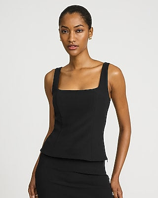 Express Women's Studio Stretch Twill Square Neck Tailored Tank Top in Black Small