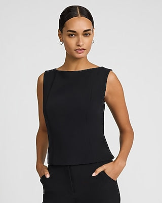 Express Women's Studio Stretch Twill Boat Neck Tank Top in Black Small