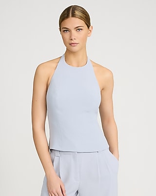 Express Women's Signature Crepe Tailored Halter Top in Blue Small