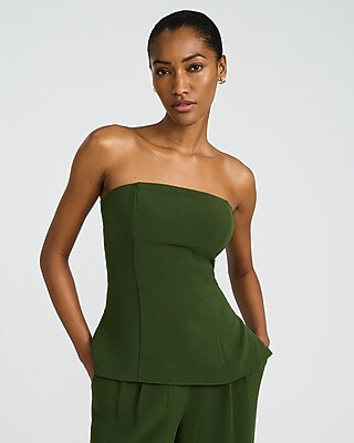Express Women's Signature Crepe Tailored Tube Top in Green Small