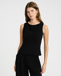 Express Women's Signature Crepe Boat Neck Peplum Tailored Tank Top in Pitch Black