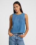 Express Women's Crew Neck Medium Wash Denim Tank Top in Blue Small