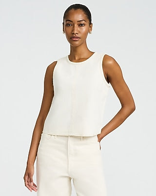 Express Women's Crew Neck Denim Tank Top in Ivory