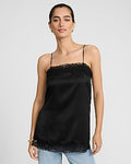 Express Women's Satin Lace Trim Square Neck Tunic Cami in Black Small