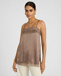 Express Women's Satin Lace Trim Square Neck Tunic Cami in Brown Small
