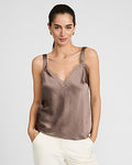Express Women's Satin Lace Trim V-Neck Wide Strap Cami in Brown Small