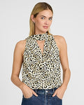 Express Women's Leopard Cowl Neck Scarf Draped Top Small