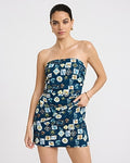 Express Women's Summer-Blend Linen Printed Smocked Back Tube Top Small