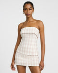 Express Women's Linen-Blend Gingham Fold Over Strapless Tailored Top Small