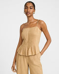 Express Women's Summer-Blend Linen Pintuck Peplum Cami in Brown Small