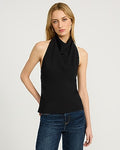 Express Women's Halter Cowl Neck Open Back Tank Top in Pitch Black