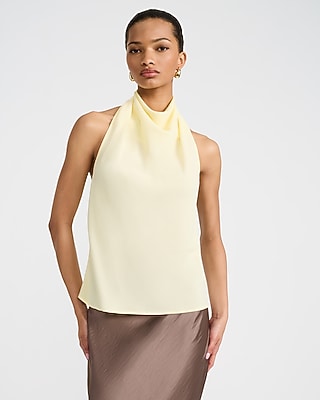 Express Women's Halter Cowl Neck Open Back Tank Top in Yellow Small