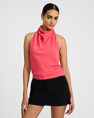 Express Women's Halter Cowl Neck Open Back Tank Top in Pink Small