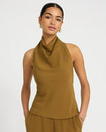 Express Women's Halter Cowl Neck Open Back Tank Top in Brown Small