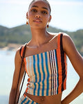 Express Women's Summer-Blend Linen in Striped Square Neck Tank Top