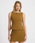 Express Women's Studio Stretch Twill Boat Neck Tailored Peplum Tank Top in Brown Small