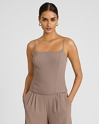Express Women's Luxe Stretch Square Neck Tailored Cami in Mushroom