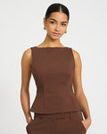 Express Women's Stretch Cotton Tailored Peplum Tank Top in Chestnut Brown
