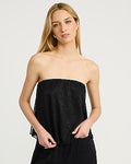 Express Women's Strapless Flowy Lace Tube Top in Pitch Black