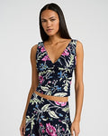 Express Women's Poplin Floral V-Neck Ruched Smocked Back Tank Top Small
