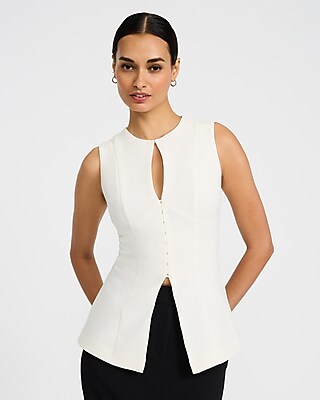 Express Women's Luxe Stretch Crew Neck Keyhole Tailored Cutaway Tank Top in White Small