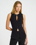 Express Women's Luxe Stretch Crew Neck Keyhole Tailored Cutaway Tank Top in Pitch Black