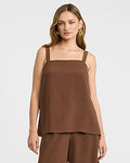 Express Women's Signature Crepe Square Neck Tailored Tunic Cami in Chestnut Brown