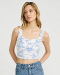 Express Women's Printed Sweetheart Smocked Back Crop Top in Blue