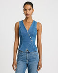 Express Women's Denim V-Neck Surplice Cutaway Vest in Medium Wash