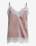Express Women's Satin Lace Trim V-Neck Cami in Neutral Small
