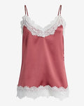 Express Women's Satin Lace Trim V-Neck Cami in Pink Small