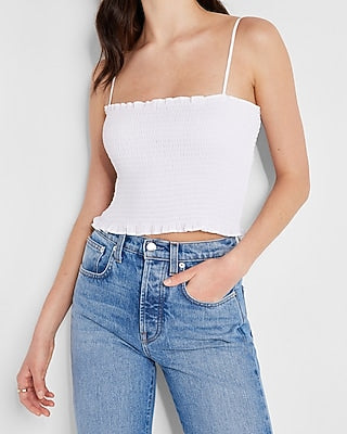 Express Women's Smocked Crop Top in White