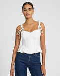 Express Women's Poplin Bustier Bow Peplum Tank Top in Ivory