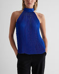 Express Women's Tie Halter Neck Pleated Top in Neon Cobalt