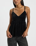 Express Women's Velvet V-Neck Babydoll Cami in Black Small