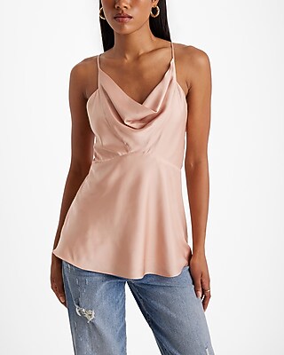 Express Women's Satin Cowl Neck Flowy Cami in Ballet Pink