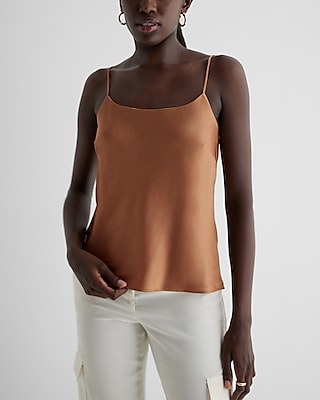 Express Women's Satin Scoop Neck Downtown Cami in Pecan