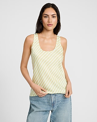 Express Women's Satin Striped Scoop Neck Tank Top in Neutral Stripe