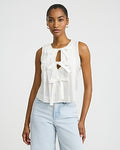 Express Women's Cotton Poplin Pleated Bow Front Cutout Tank Top in White