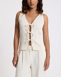 Express Women's Textured V-Neck Tie Front Tank Top in White Small