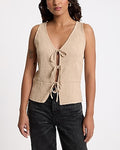 Express Women's Textured V-Neck Tie Front Tank Top in Neutral Small