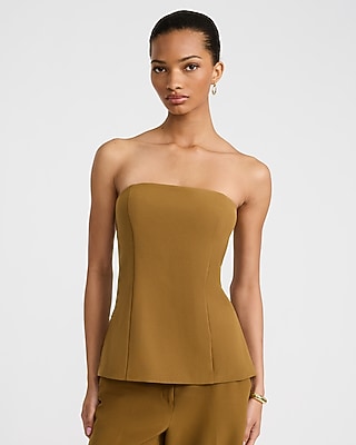 Express Women's Studio Stretch Twill Strapless Relaxed Tube Top in Brown Small