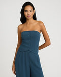 Express Women's Strapless Button Front Tailored Tube Top in Navy Teal